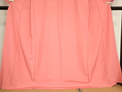 平和屋着物●小振袖　色無地　甚三紅色　正絹　逸品　DABC3046az