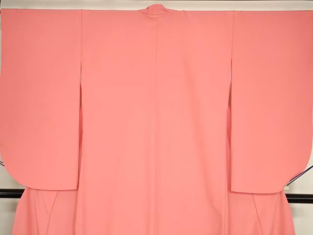 平和屋着物●小振袖　色無地　甚三紅色　正絹　逸品　DABC3046az