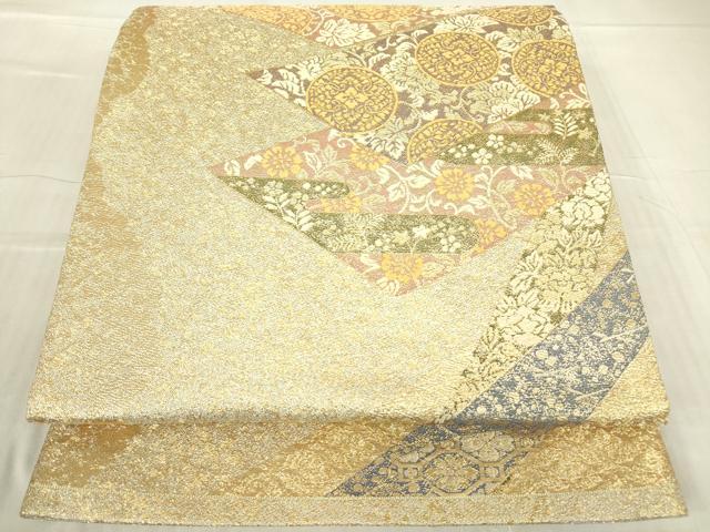 平和屋着物▼六通柄袋帯 作家物 正倉院更紗花文 金糸 正絹 逸品 DABC3083az