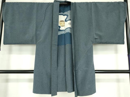 平和屋着物●男性　髭紬　アンサンブル　長羽織　藍墨茶色　正絹　逸品　DABC3066az
