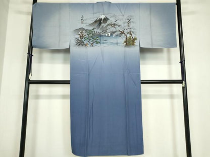 平和屋着物●男性　生紬　米沢織　アンサンブル　長襦袢(無双)セット　格子　証紙付き　正絹　逸品　DABC3063az