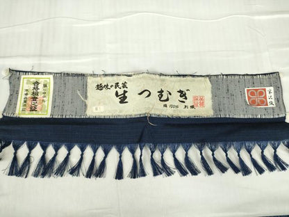 平和屋着物●男性　生紬　米沢織　アンサンブル　長襦袢(無双)セット　格子　証紙付き　正絹　逸品　DABC3063az