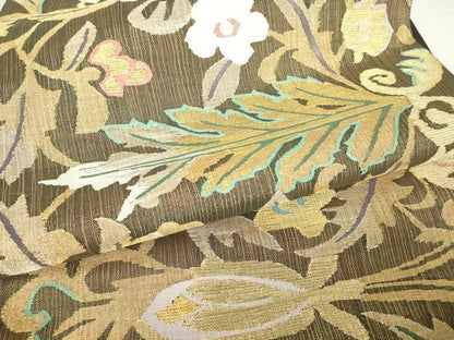 平和屋着物▽六通柄袋帯 スリーシーズン 春夏秋 更紗花文 金糸 正絹 逸品 DABC3118az
