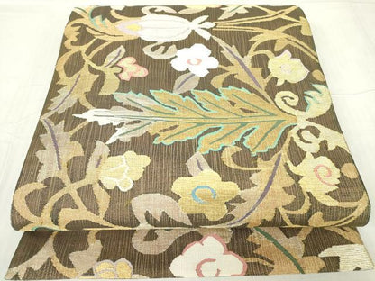 平和屋着物▽六通柄袋帯 スリーシーズン 春夏秋 更紗花文 金糸 正絹 逸品 DABC3118az