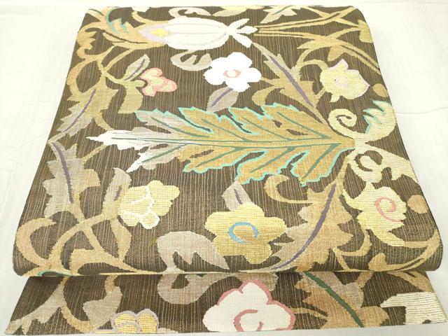平和屋着物▽六通柄袋帯 スリーシーズン 春夏秋 更紗花文 金糸 正絹 逸品 DABC3118az
