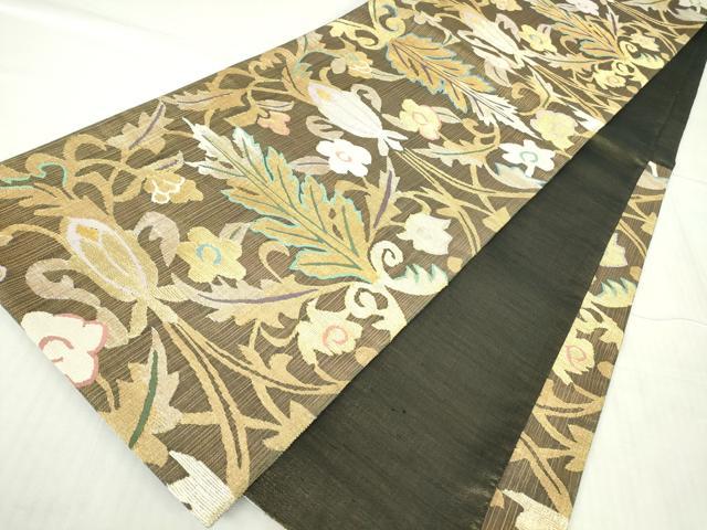 平和屋着物▽六通柄袋帯 スリーシーズン 春夏秋 更紗花文 金糸 正絹 逸品 DABC3118az