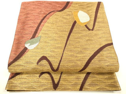 平和屋着物●六通柄袋帯　抽象文様　金糸　正絹　逸品　DABC8147cm