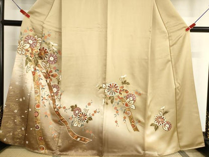 平和屋着物●訪問着　駒刺繍　蔓帯花文　暈し染め　金彩　正絹　逸品　AABG3669ck