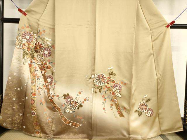 平和屋着物●訪問着　駒刺繍　蔓帯花文　暈し染め　金彩　正絹　逸品　AABG3669ck