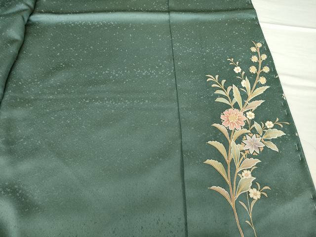 平和屋着物●訪問着　駒刺繍　草花文　仮絵羽　正絹　逸品　未使用　AABG3714ck