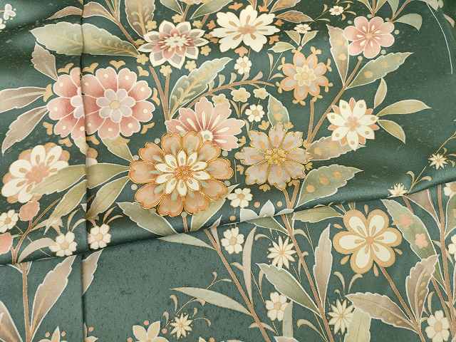 平和屋着物●訪問着　駒刺繍　草花文　仮絵羽　正絹　逸品　未使用　AABG3714ck