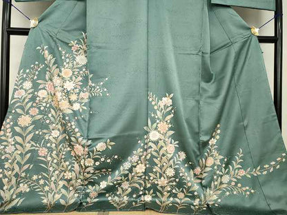 平和屋着物●訪問着　駒刺繍　草花文　仮絵羽　正絹　逸品　未使用　AABG3714ck