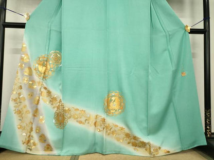 平和屋着物●金彩友禅作家　金彩の魔術師　堀省平　金煌織　訪問着　花鳥文　暈し染め　金銀彩　銀通し地　正絹　逸品　AABG3720ck