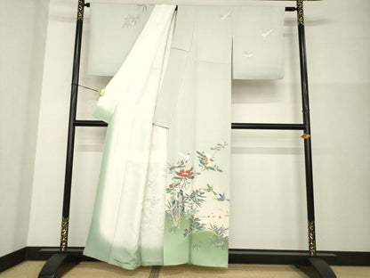 平和屋着物●本加賀友禅作家　山名田明生　訪問着　花鳥文　暈し染め　正絹　逸品　AABG3719ck