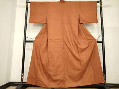 平和屋着物▼上質な紬 色無地 団十郎茶色 正絹 逸品 AABG4024ck