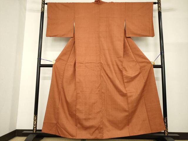 平和屋着物▼上質な紬 色無地 団十郎茶色 正絹 逸品 AABG4024ck