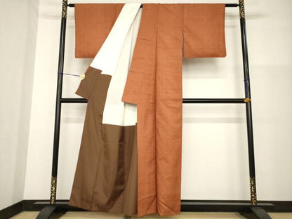 平和屋着物▼上質な紬 色無地 団十郎茶色 正絹 逸品 AABG4024ck
