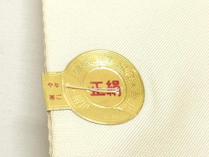 平和屋着物▼西陣　名古屋帯　帯反物　唐織　枝椿　銀糸　証紙付き　逸品　未使用　DABC4218zy