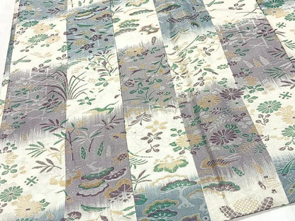 平和屋着物∞道中着　お召地　唐織　能雅　草花文　反端付き　正絹　逸品　CABD4492ua