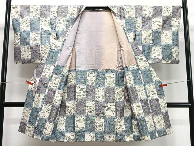 平和屋着物∞道中着　お召地　唐織　能雅　草花文　反端付き　正絹　逸品　CABD4492ua