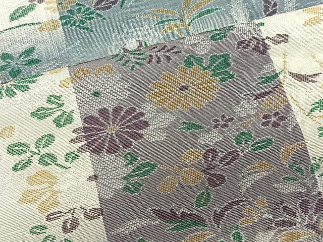 平和屋着物∞道中着　お召地　唐織　能雅　草花文　反端付き　正絹　逸品　CABD4492ua