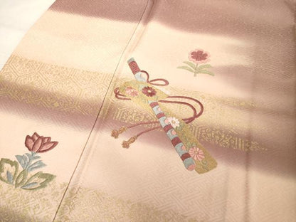 平和屋着物■訪問着 刺繍 霞横笛花文 暈し染め 金彩 正絹 逸品 DABC4825cd