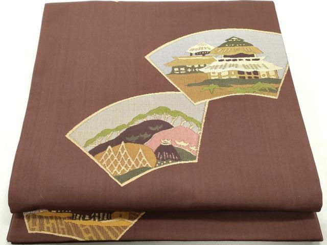 平和屋着物◎六通柄袋帯 地紙風景文 正絹 逸品 DABC9103qa