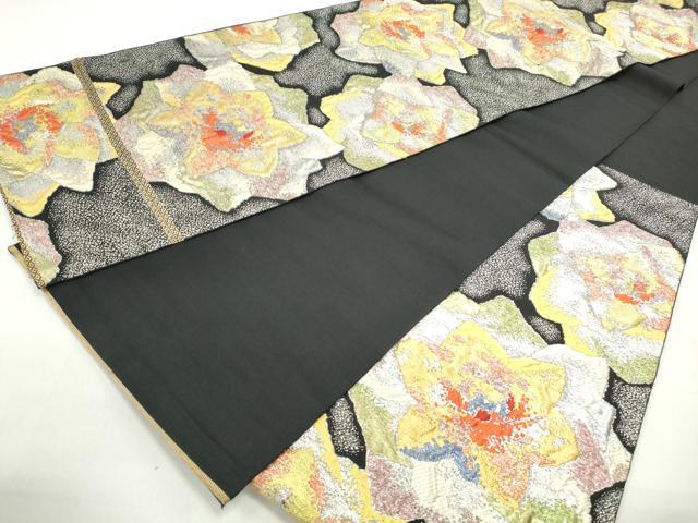 平和屋着物◎六通柄 本袋帯 舞花文 黒地 金銀彩 正絹 逸品 DABC9101qa