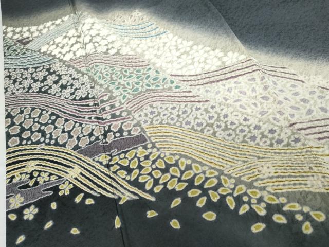 平和屋着物●訪問着　作家物　中国三大刺繍　相良刺繍　襲絞り　流水花文　暈し染め　さが美扱い　正絹　逸品　AABG3568cs