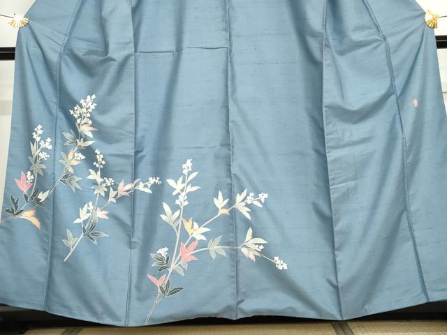 平和屋着物●本加賀友禅作家　成竹登茂男　訪問着　白山紬地　枝花文　正絹　逸品　AABG3569cs