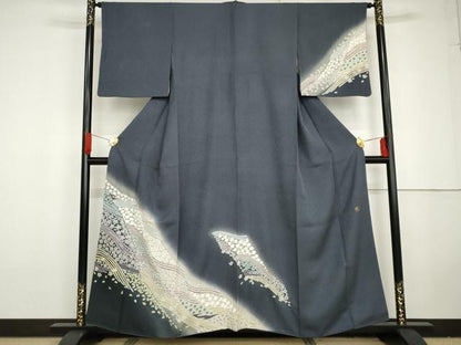 平和屋着物●訪問着　作家物　中国三大刺繍　相良刺繍　襲絞り　流水花文　暈し染め　さが美扱い　正絹　逸品　AABG3568cs