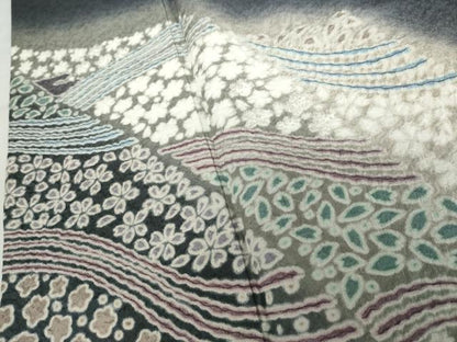 平和屋着物●訪問着　作家物　中国三大刺繍　相良刺繍　襲絞り　流水花文　暈し染め　さが美扱い　正絹　逸品　AABG3568cs