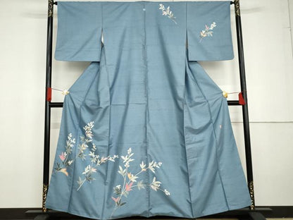 平和屋着物●本加賀友禅作家　成竹登茂男　訪問着　白山紬地　枝花文　正絹　逸品　AABG3569cs