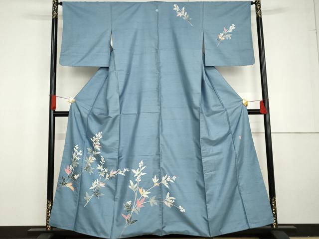 平和屋着物●本加賀友禅作家　成竹登茂男　訪問着　白山紬地　枝花文　正絹　逸品　AABG3569cs