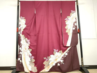 平和屋着物●豪華振袖　駒刺繍　枝垂れ桜文　金彩　正絹　逸品　AABG3576cs
