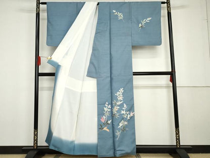 平和屋着物●本加賀友禅作家　成竹登茂男　訪問着　白山紬地　枝花文　正絹　逸品　AABG3569cs