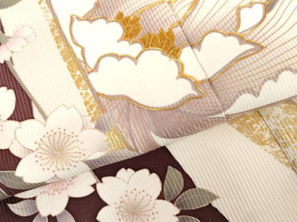 平和屋着物●豪華振袖　駒刺繍　枝垂れ桜文　金彩　正絹　逸品　AABG3576cs
