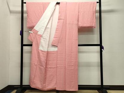 平和屋着物●上質な色無地　舞花地紋　珊瑚色　正絹　逸品　未使用　CABC8315gh