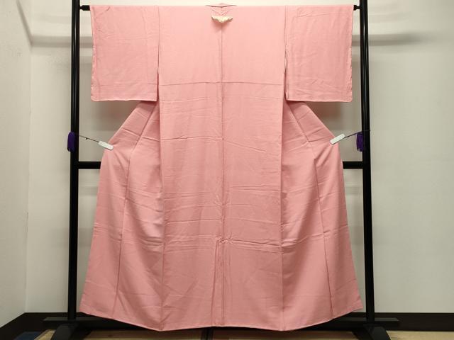 平和屋着物●上質な色無地　舞花地紋　珊瑚色　正絹　逸品　未使用　CABC8315gh