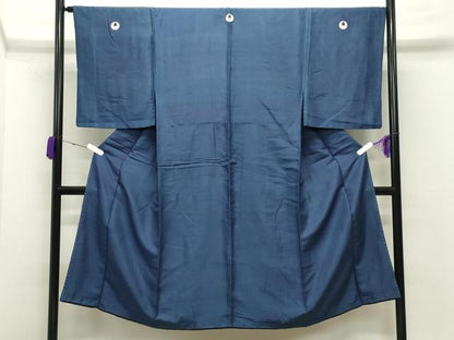 平和屋着物●男性　紬　色紋付　留紺色　正絹　逸品　CABC8311gh