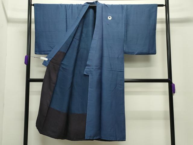 平和屋着物●男性　紬　色紋付　留紺色　正絹　逸品　CABC8311gh