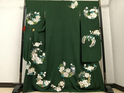 平和屋着物●豪華振袖　草花文　金彩　正絹　逸品　AABG4842ph