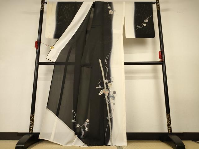 平和屋着物＊夏物 訪問着 絽 蔦の葉文 金糸 正絹 逸品 AABG3977jd