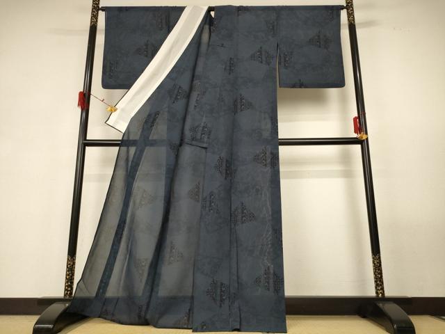 平和屋着物＊夏物 本場大島紬 夏大島 切り嵌め花唐草文 正絹 逸品 AABG3997jd