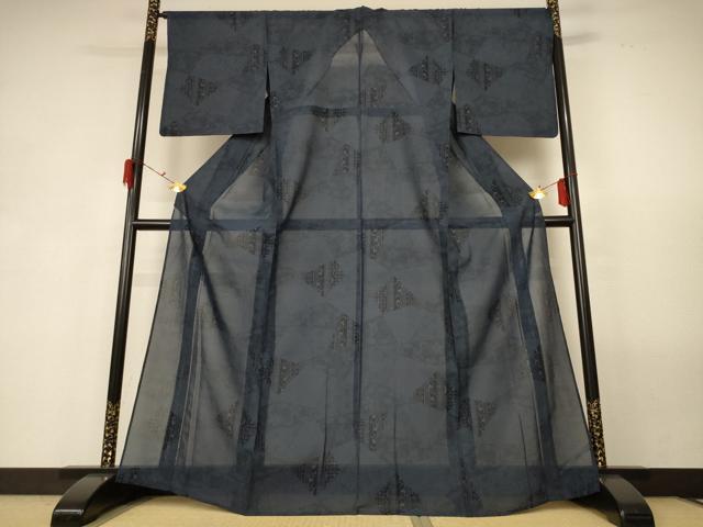 平和屋着物＊夏物 本場大島紬 夏大島 切り嵌め花唐草文 正絹 逸品 AABG3997jd