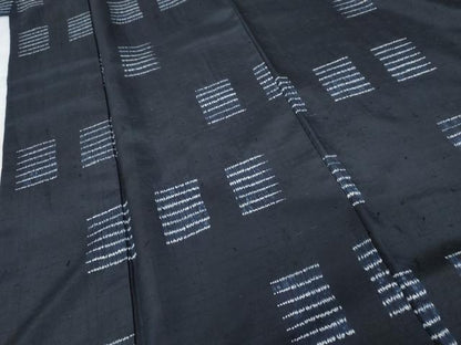 平和屋着物●ぜんまい紬　絞り　藍　変わり横段文　証紙付き　正絹　逸品　AABG5289cs