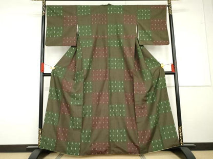 平和屋着物●上質な紬　十字市松文　正絹　逸品　AABG5290cs