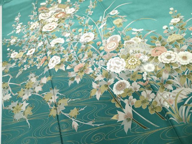 平和屋着物●訪問着　流水枝花文　暈し染め　金彩　正絹　逸品　AABG5323cs