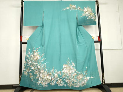 平和屋着物●訪問着　流水枝花文　暈し染め　金彩　正絹　逸品　AABG5323cs