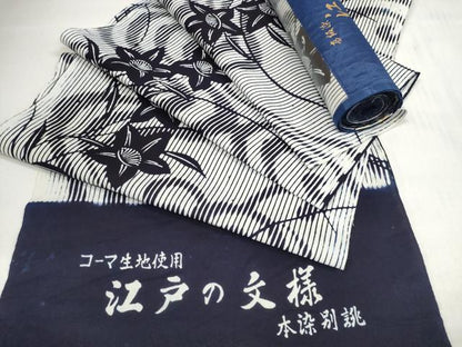平和屋着物＊夏物 浴衣 反物 着尺 江戸の文様 桔梗 コーマ糸使用 綿 未使用 DABC1524zzz